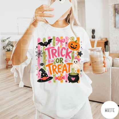 Comfort Colors Trick Or Treat Coquette Pink Halloween Tee
