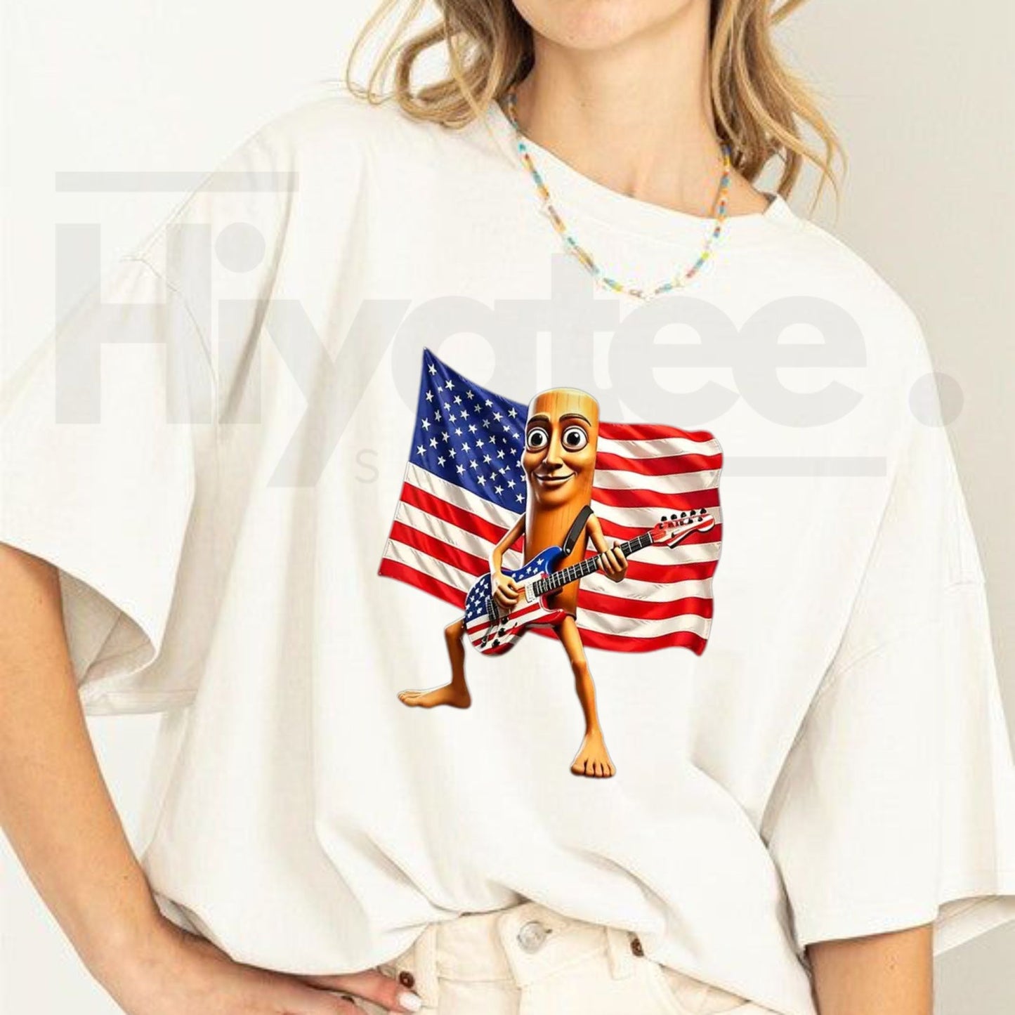 American Flag Guitar Tung Tung Tung Sahur T-Shirt – Funny 4th of July Patriotic Meme Tee