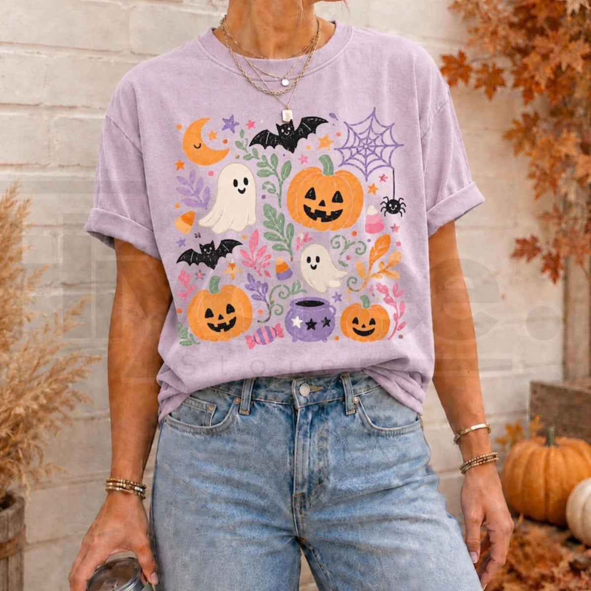 Comfort Colors Floral Halloween Preppy Spooky Season Tee