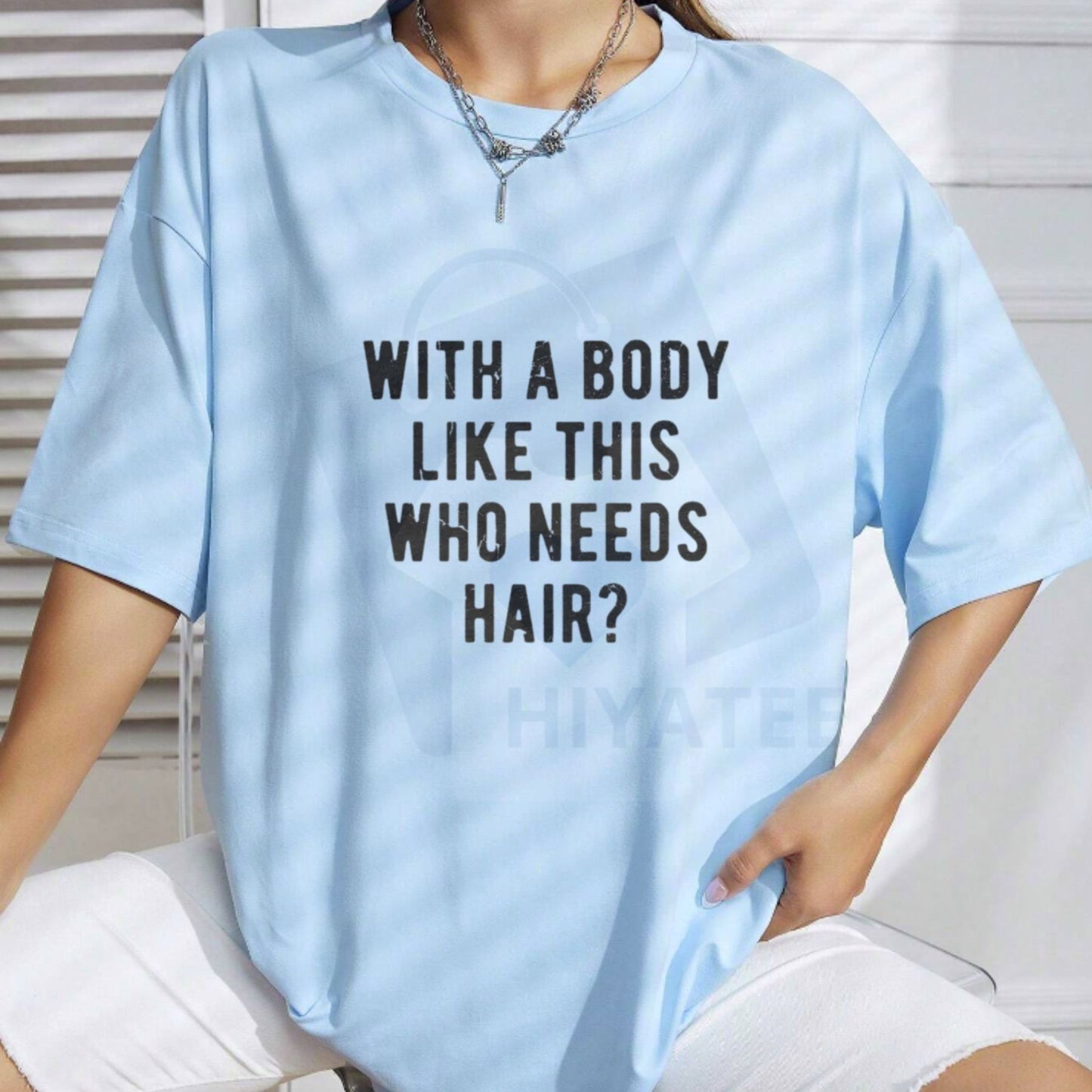 "With A Body Like This Who Needs Hair" T Shirt – Funny Balding Dad Bod Tee