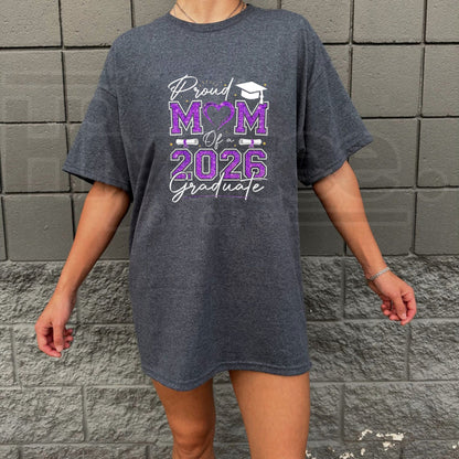 Proud Mom of a 2026 Graduate T-Shirt – Purple & Gold Vibes Senior Mom Graphic Tee, Class of 2026 Graduation Gift