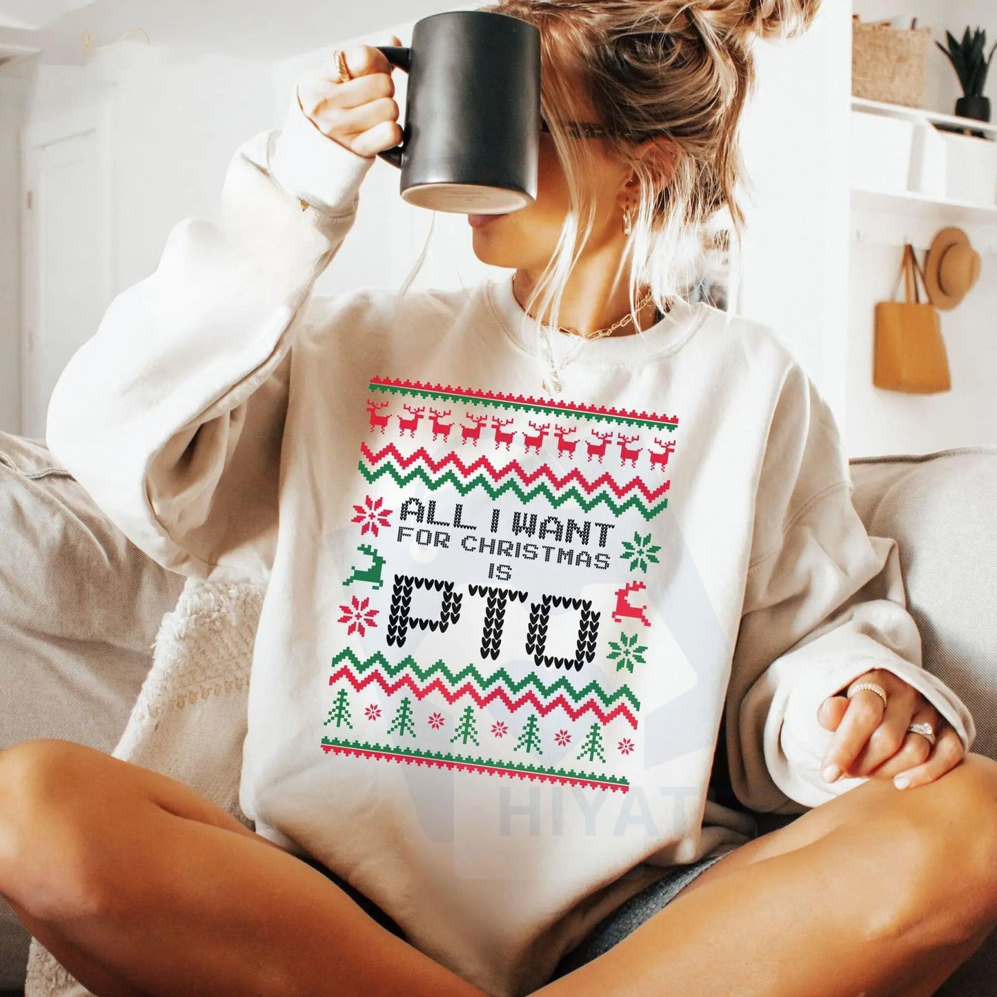 Office Ugly Christmas Sweater: Funny Christmas PTO Shirt, All I Want Is PTOer, Coworker Work Gift Exchange