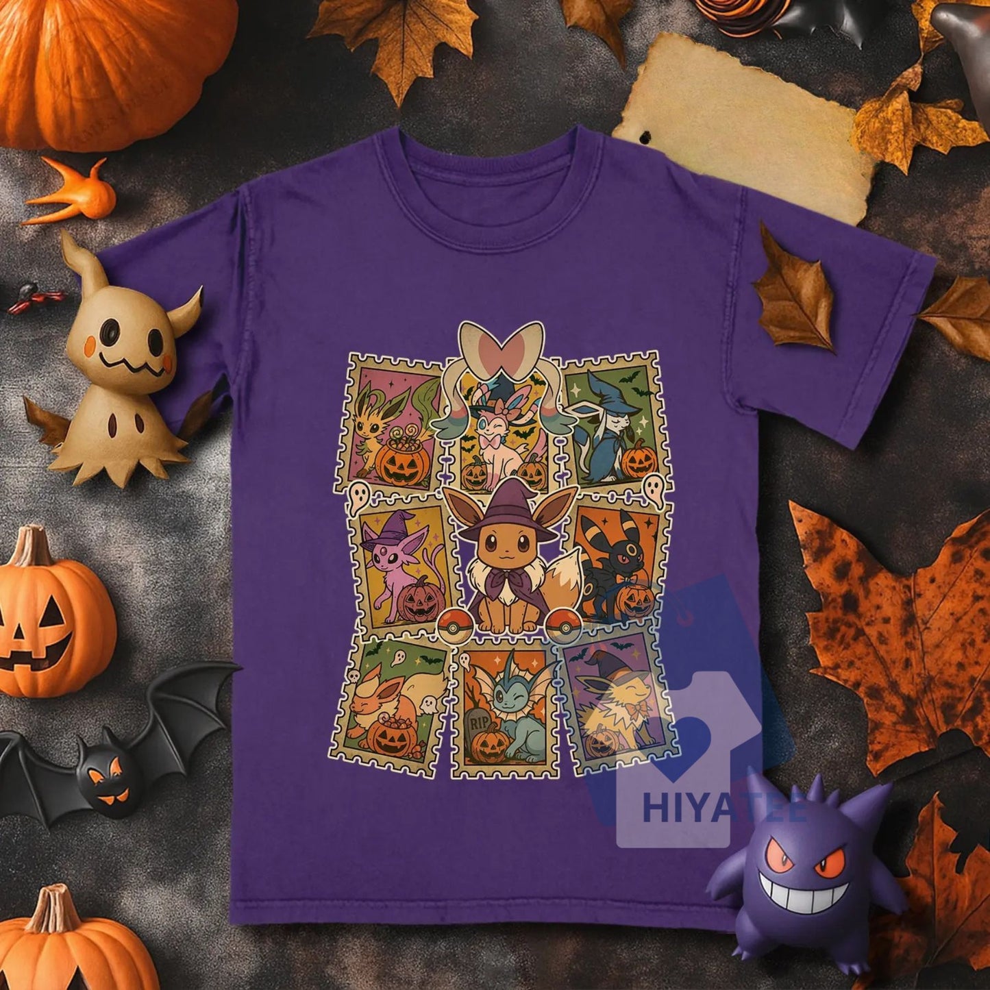 Eevee Halloween Evolutions T-Shirt – Cute & Spooky Umbreon, Espeon, Vaporeon, Flareon, Sylveon Graphic Tee for Pokémon Fans