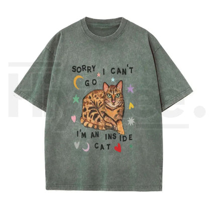 Plus Size "Sorry, I Can't Go, I'm a Home Cat" Vintage Washed T-Shirt