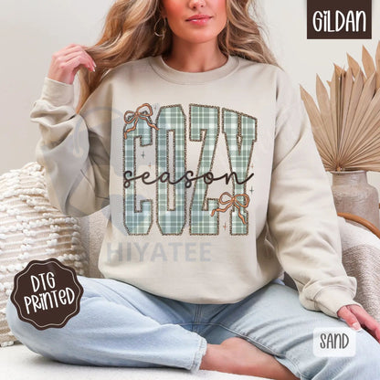 Plaid Cozy Sweatshirt: Trendy Women's Winter Sweater, Warm Flannel Aesthetic Pullover, Cozy Plaid Crewneck