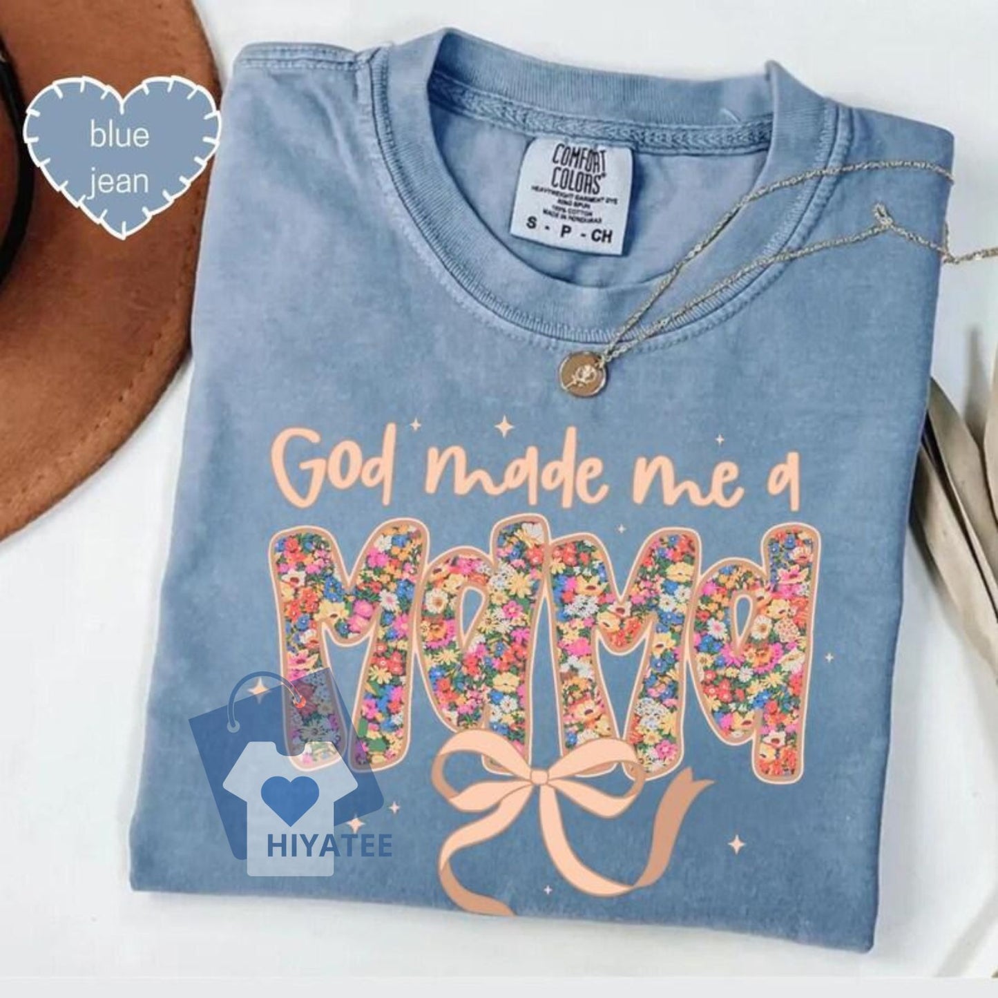 God Made Me a Mama Shirt – Christian Mom Faith-Based Tee, Comfort Colors Crewneck for Women