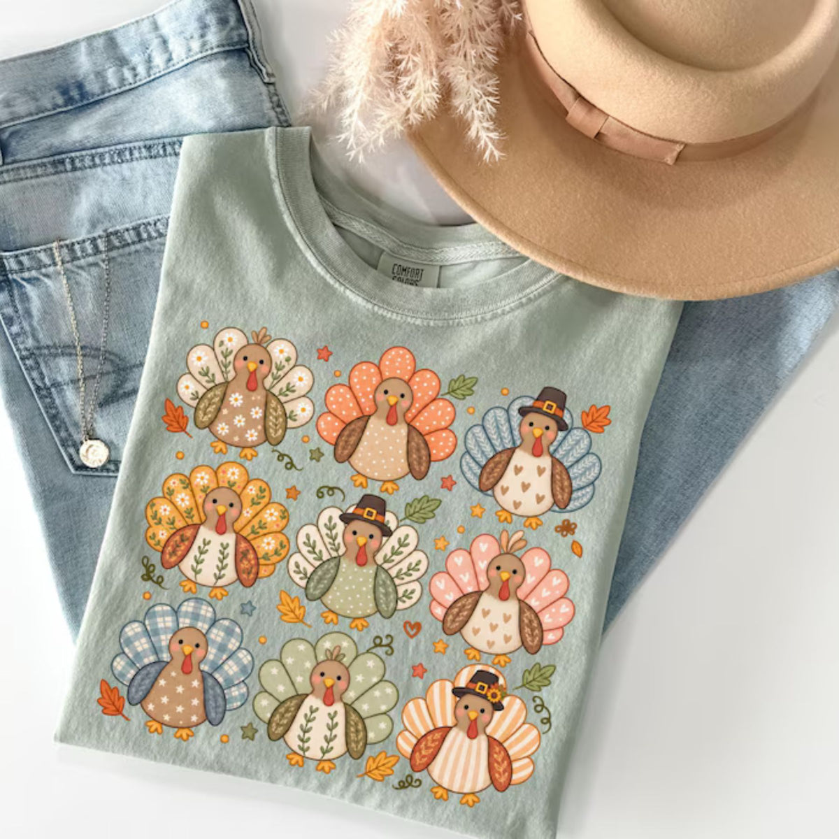 Comfort Colors Boho Turkey Thanksgiving Preppy Fall Tee