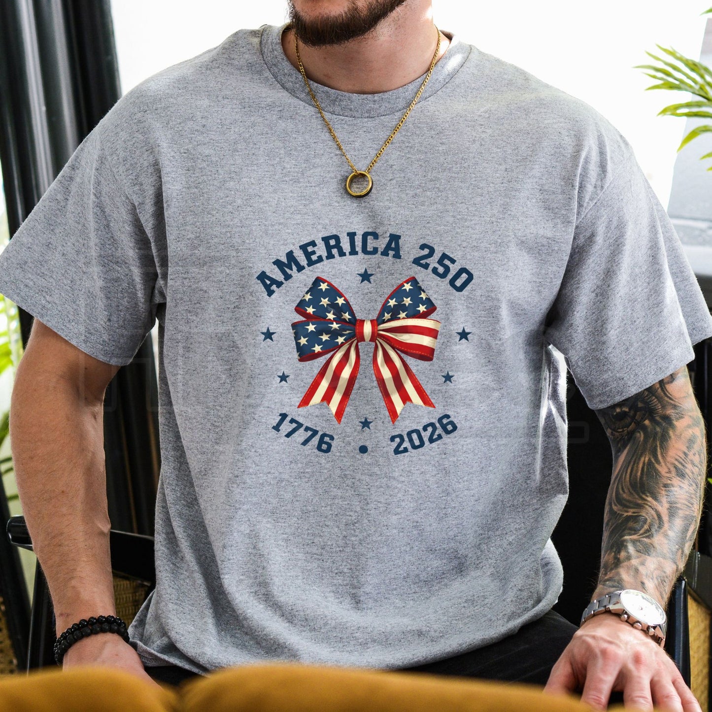 "America 250" – Stars And Stripes Bow Print Independence Day Top