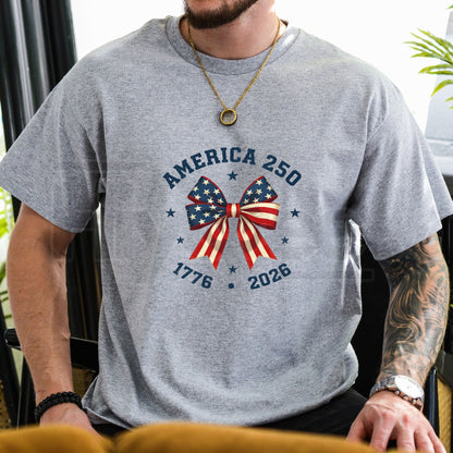 "America 250" – Stars And Stripes Bow Print Independence Day Top
