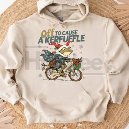 "Off to Cause a Kerfuffle" Frog Christmas Hoodie