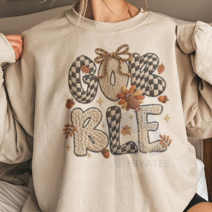 Cozy Season Holiday Sweatshirt: Trendy Christmas Trees, Reindeer, Highland Cow & Gingerbread Crochet Print Pullover