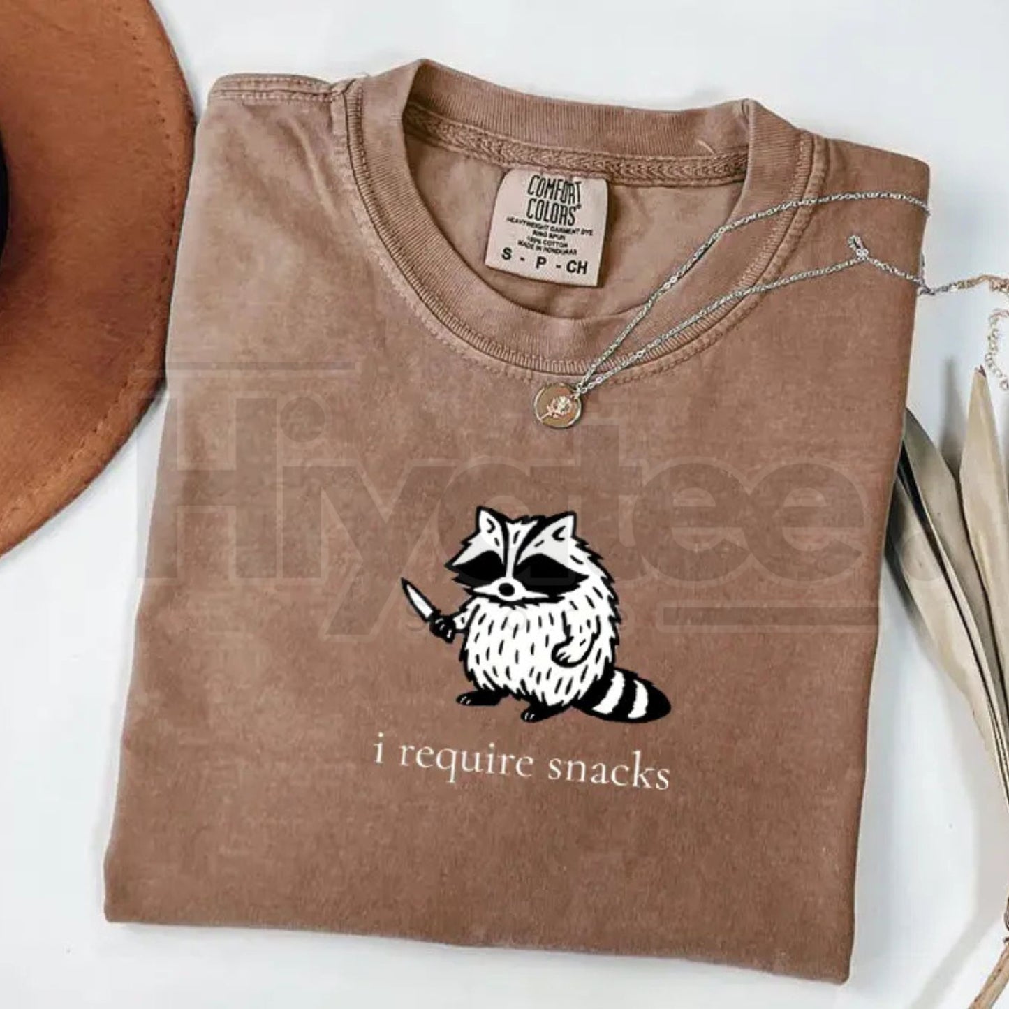 Comfort Colors "I Require Snacks" Raccoon Tee – Funny Goblincore Animal Lover Gift, Cozy Snack Gremlin Shirt