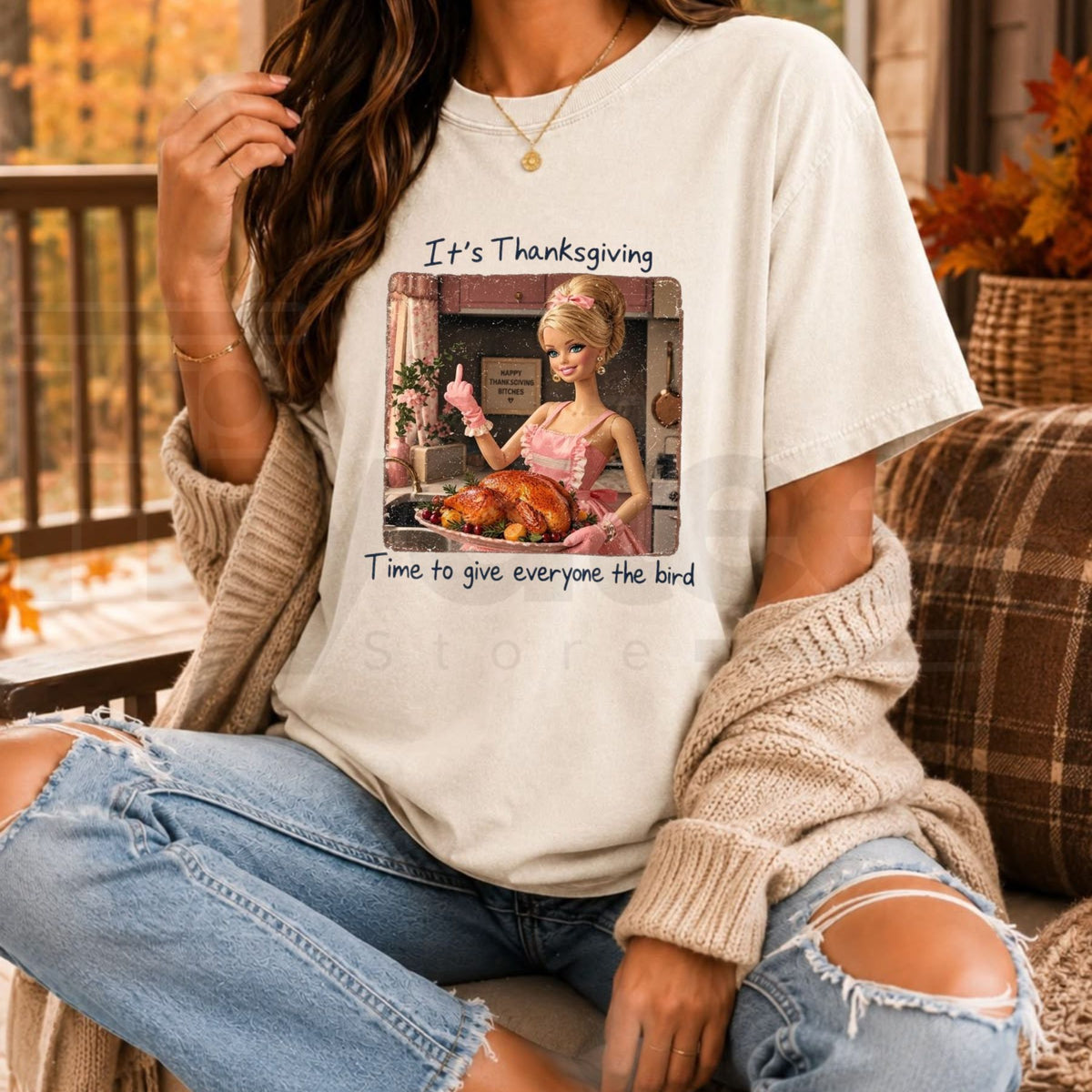 Comfort Colors Funny Thanksgiving Doll Face T-Shirt – Sarcastic Turkey Day Tee