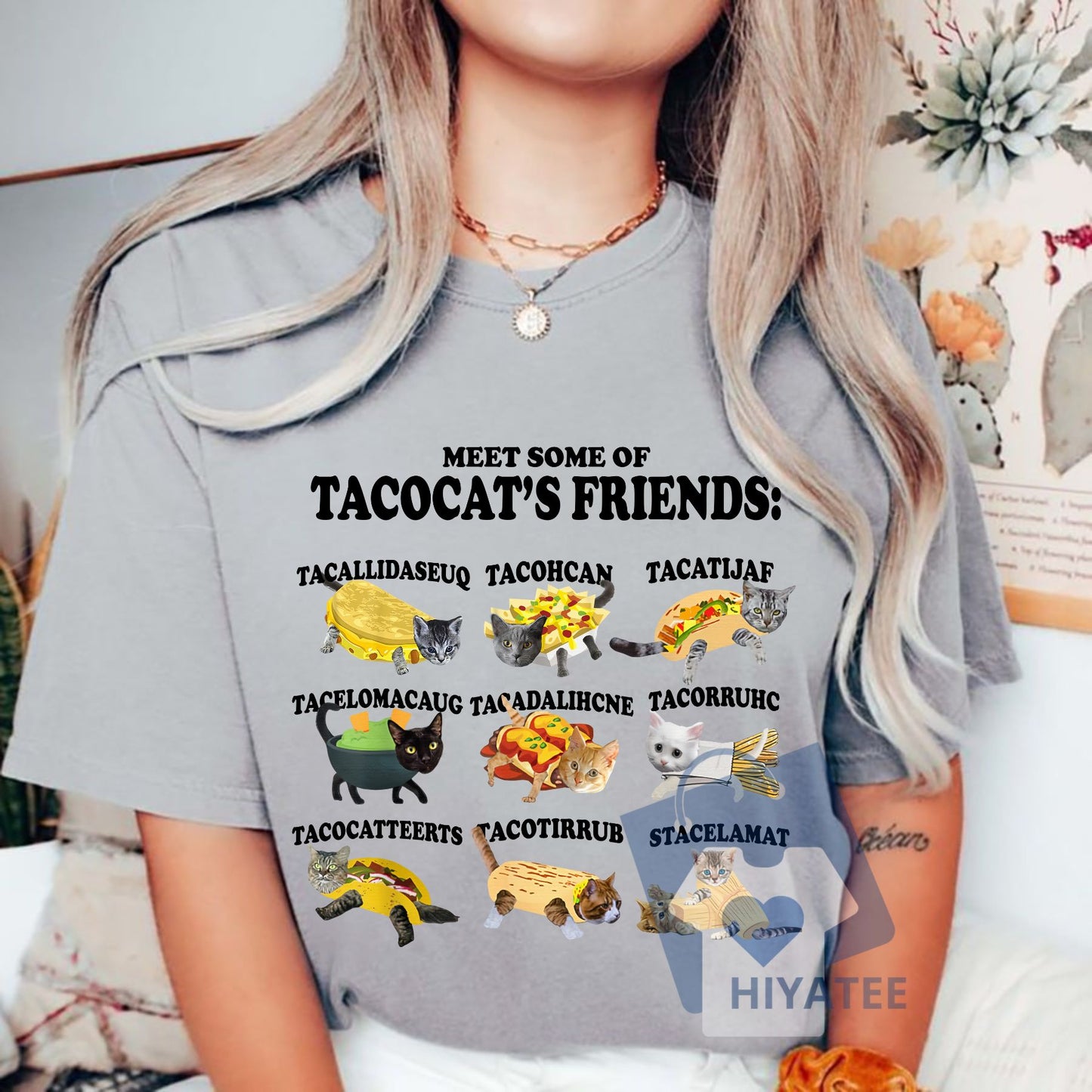 Tacocat and Friends T-Shirt – Funny Palindrome Cat Taco Tee, Cute Graphic Shirt for Food & Animal Lovers, Unisex Cotton Casual Top