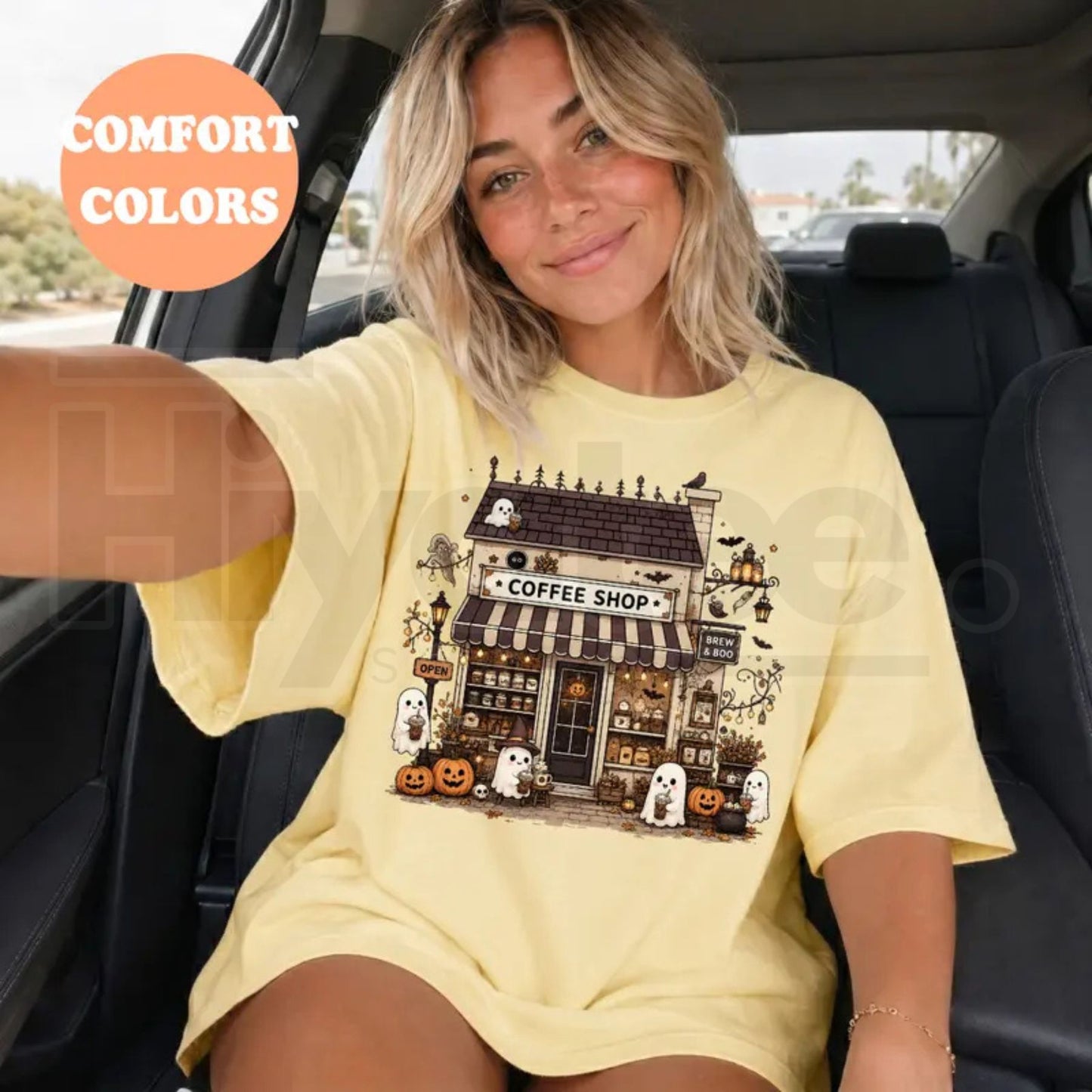 Comfort Colors Spooky Coffee Shop Shirt Ghost Halloween Tee