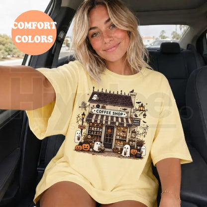 Comfort Colors Spooky Coffee Shop Shirt Ghost Halloween Tee