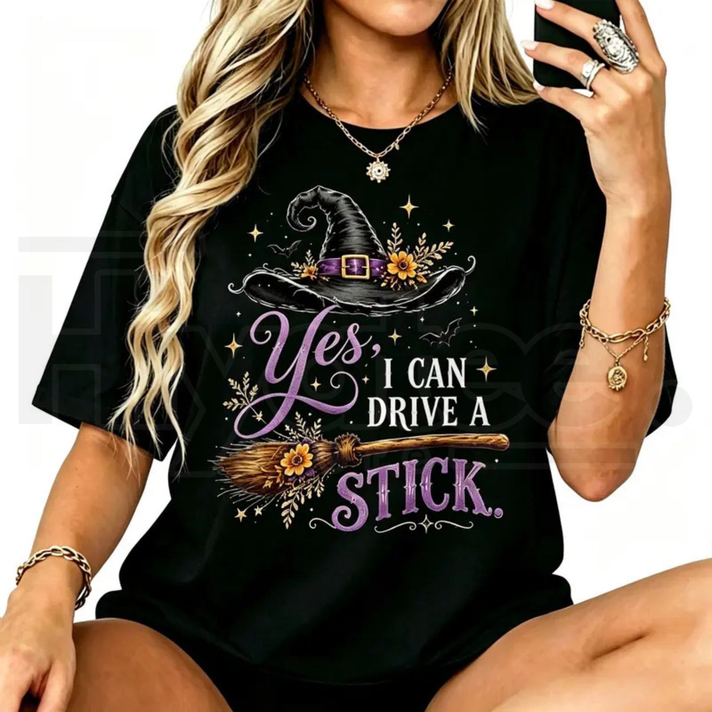 Women's Yes I Can Drive A Stick T-Shirt – Funny Halloween Witch Graphic Tee