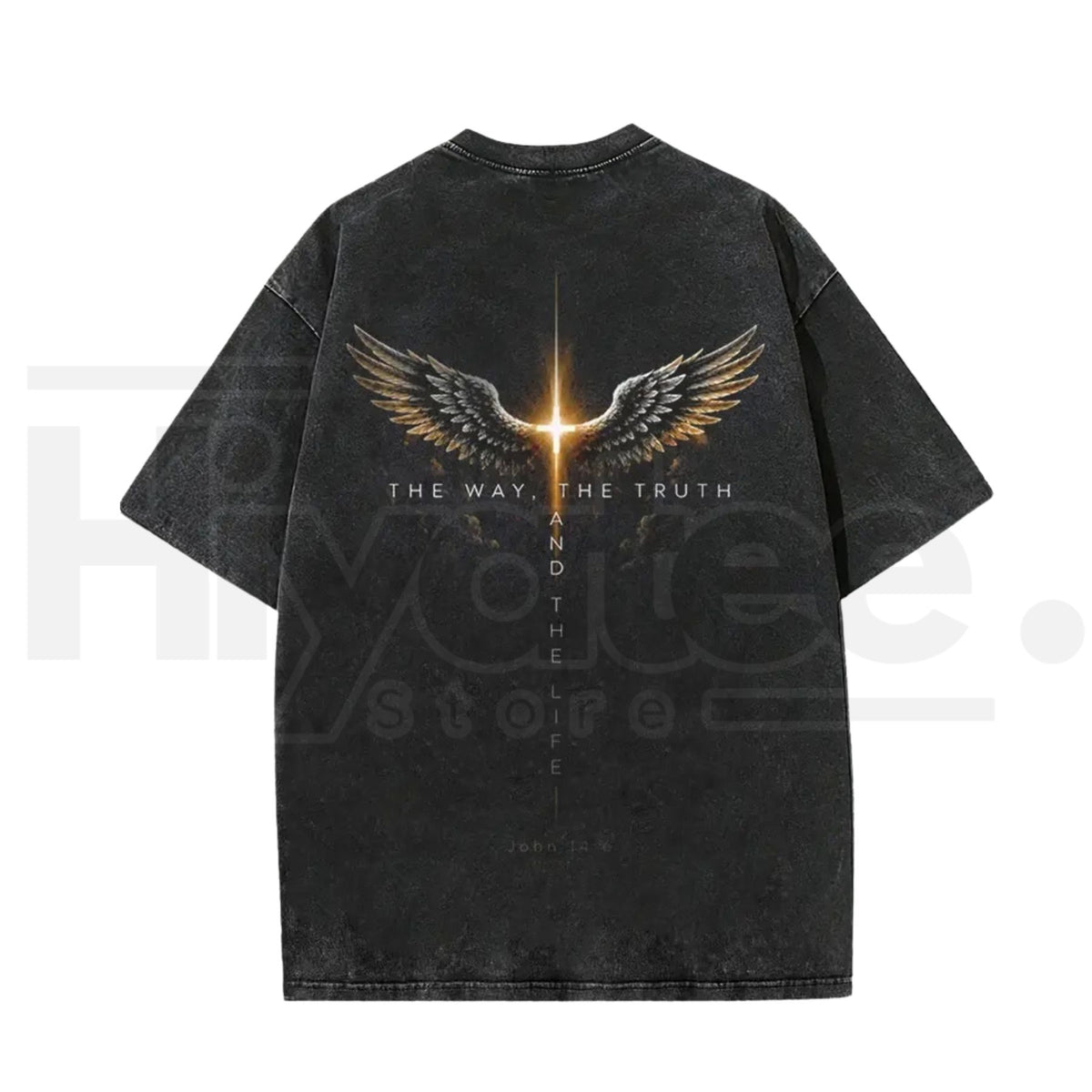 Glowing Cross Angel Wings Christian T-Shirt – Vintage Washed John Gospel Faith Graphic Tee