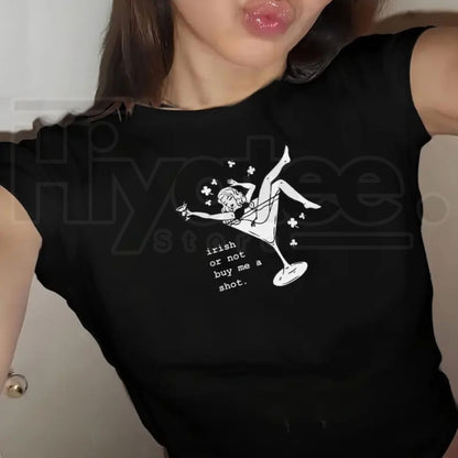 Saint Patrick’s Day Baby Tee – Funny Irish Drinking Shirt for Girls, Retro St. Paddy Party Top for Women