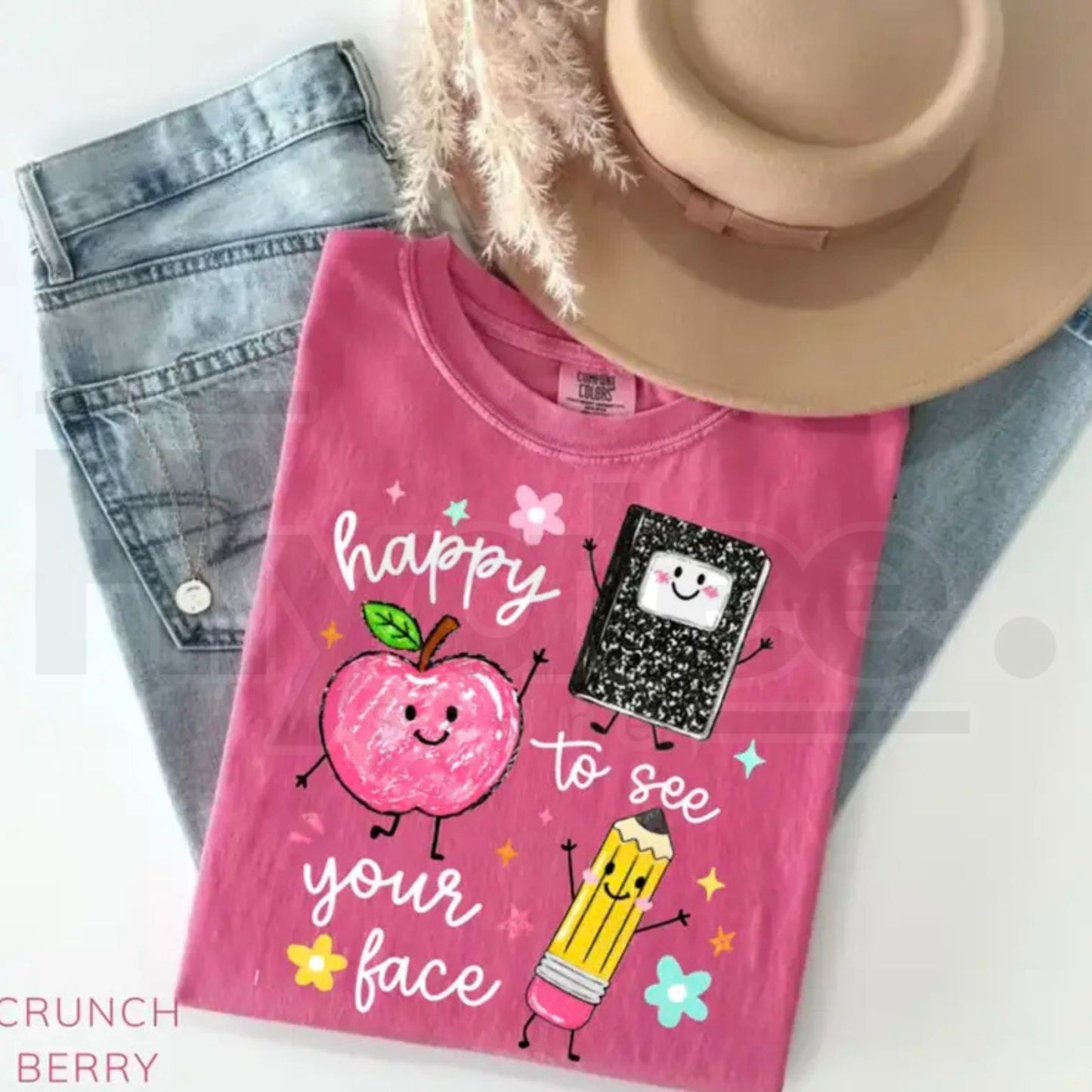 Comfort Colors Happy To See Your Face Shirt – Retro Preschool Teacher Back to School Graphic Tee, Cute Educator Gift