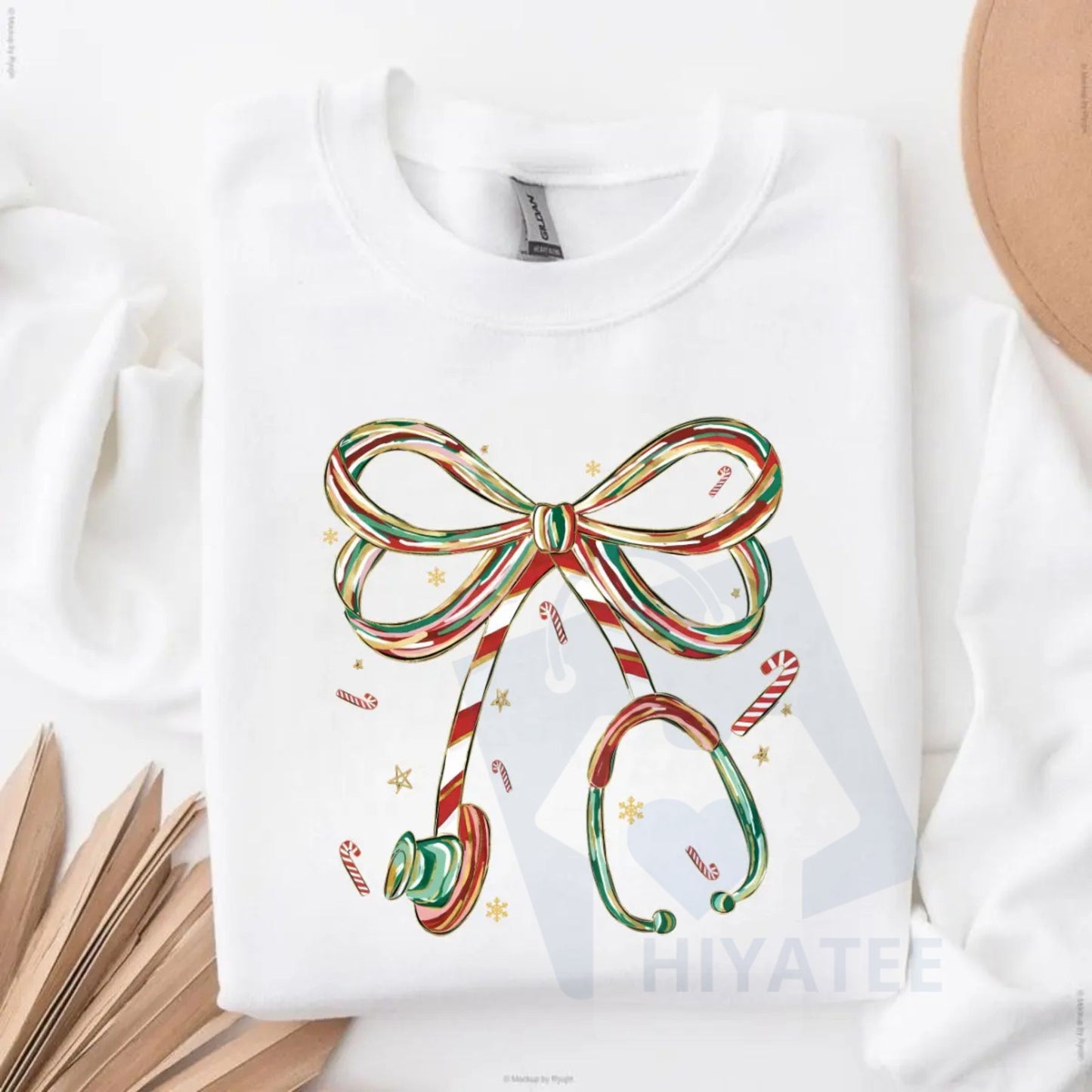 Christmas Nurse Sweatshirt - Candy Cane Stethoscope Bow Design: Cute Holiday Medical Crewneck, Cozy Winter Outfit, Funny Christmas Gift Idea