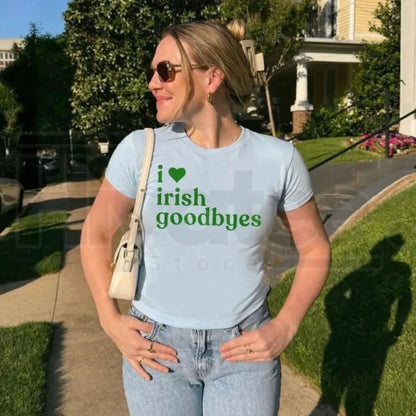 "Irish Goodbye" St. Patrick's Day Baby Tee – Funny St. Paddy's BORG Drinking Shirt