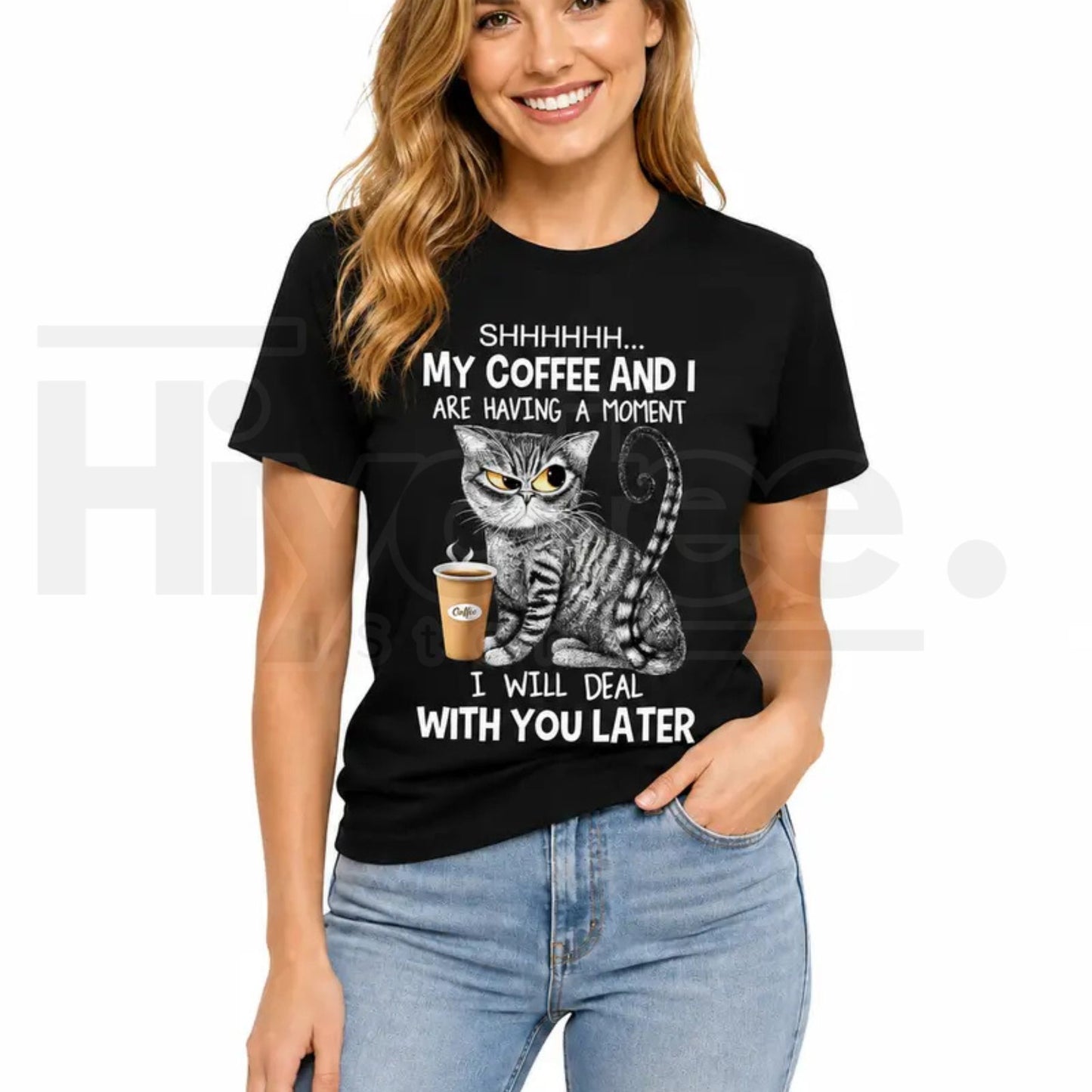 Cat Coffee Graphic Tee – Shhh My Coffee And I Are Having A Moment Shirt