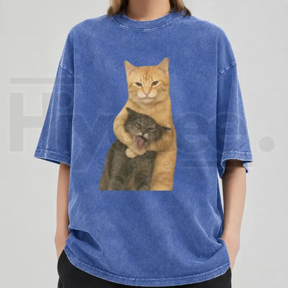 Washable Cat Quarrel Moment T-Shirt – High-Quality Vintage Graphic Tee