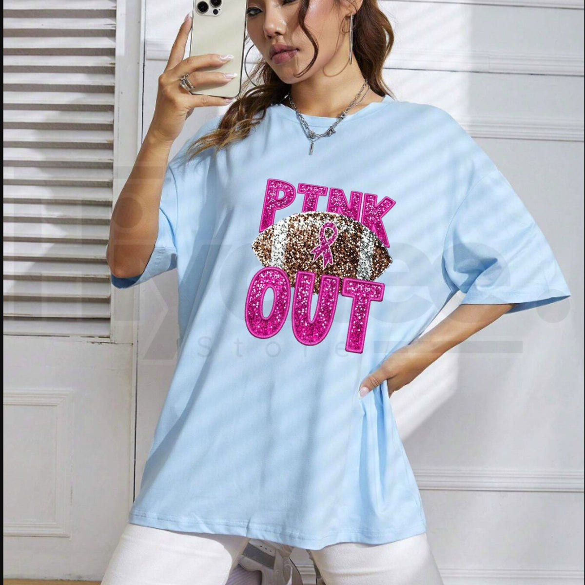 Pink Glitter Football Breast Cancer Awareness Women's T-Shirt – Relaxed Fit Top