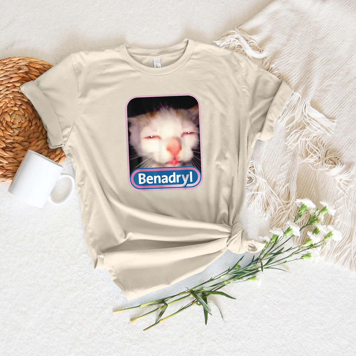 Benadryl Meme Cat Graphic Shirt, Funny Cat Cute Shirt, Casual Graphic Shirt, Gift for Men, Gift for Women