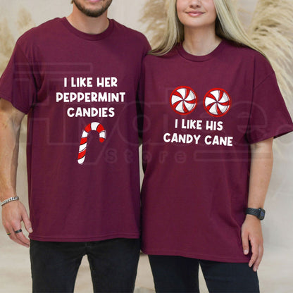 Funny Couples Christmas Graphic T-Shirt – Candy Cane & Peppermint Matching Holiday Tee