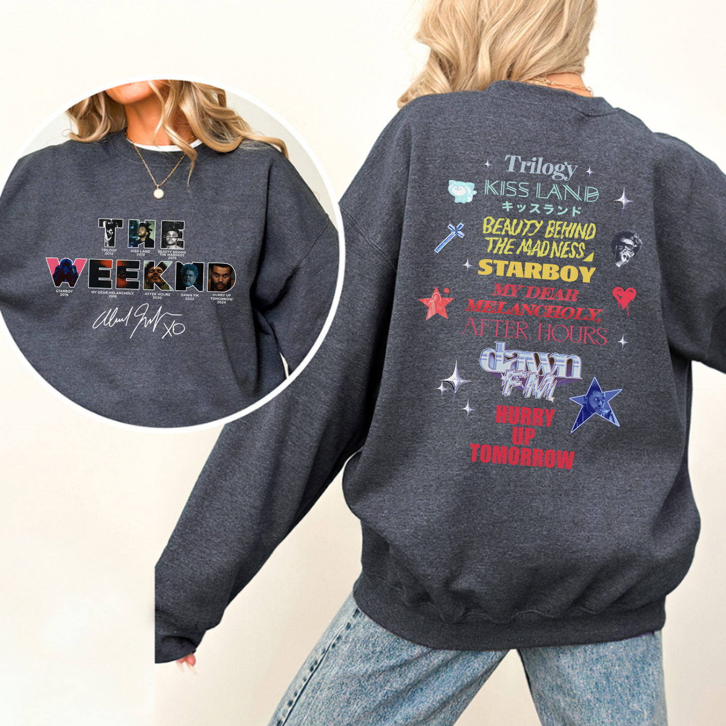 The Weeknd Album Hurry Up Tomorrow Two-Sided Sweatshirt – Vintage Fan Merch & Trending Gift