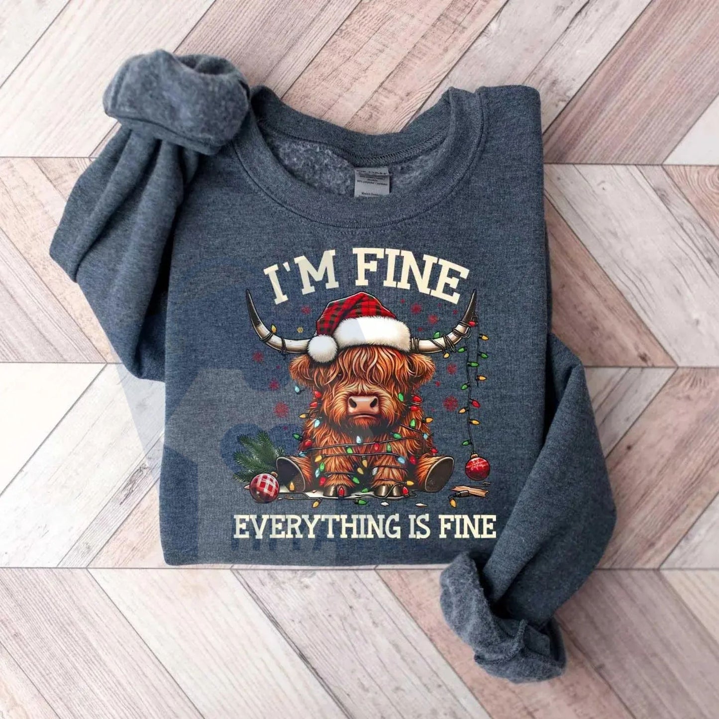 Christmas Lights Cow Sweatshirt [Sale 70%]: Funny Animals Shirt, Christmas Highland Cow Crewneck, Holiday Gift