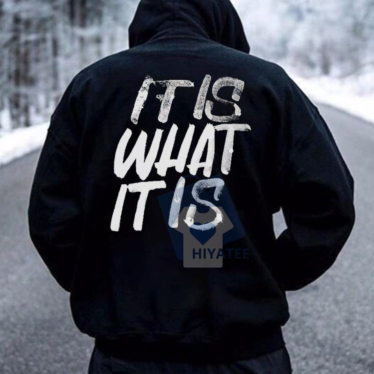 "It Is What It Is" Distressed Print Hoodie – Men's Minimalist Graphic Sweatshirt, Aesthetic Streetwear, Vintage Style Pullover