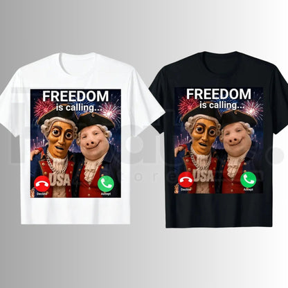 John Pork Freedom Is Calling 4th of July T-Shirt – Tung Tung Tung Sahur Meme Graphic Tee