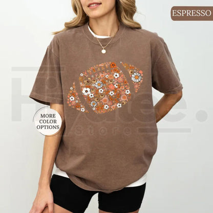 Comfort Colors Floral Football Shirt Game Day Touchdown Tee