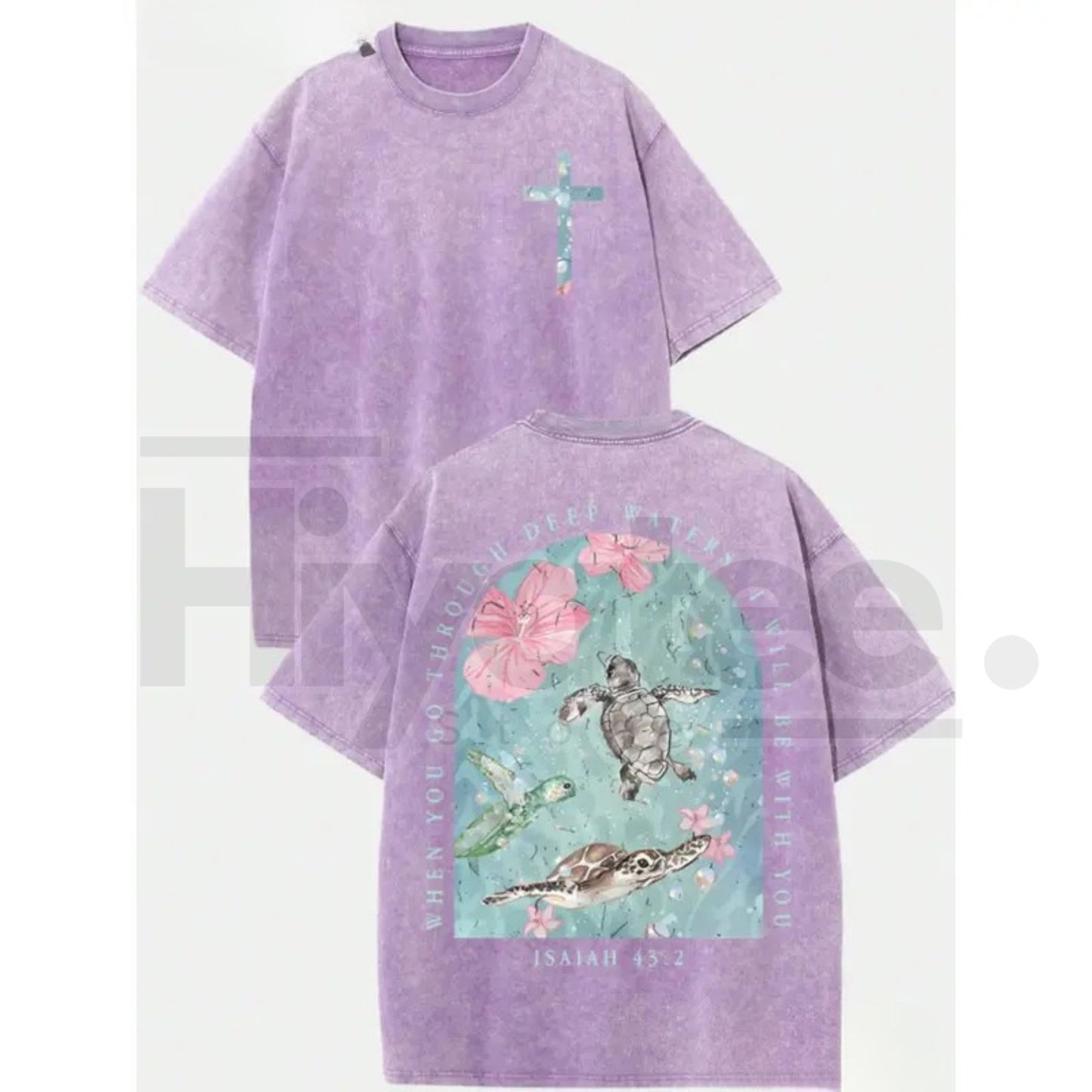 Sea Turtle "I Will Be With You" Vintage Washed T-Shirt – Oversized Pure Cotton Streetwear