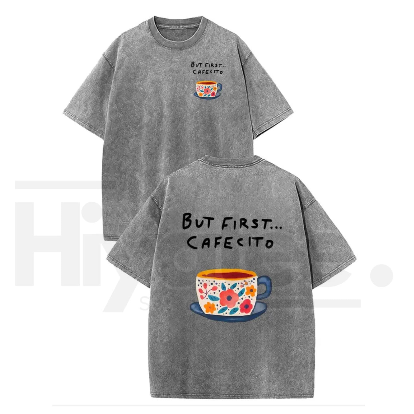 Women's Vintage Acid Washed Coffee Graphic T-Shirt – Casual Thanksgiving Drop Shoulder Top