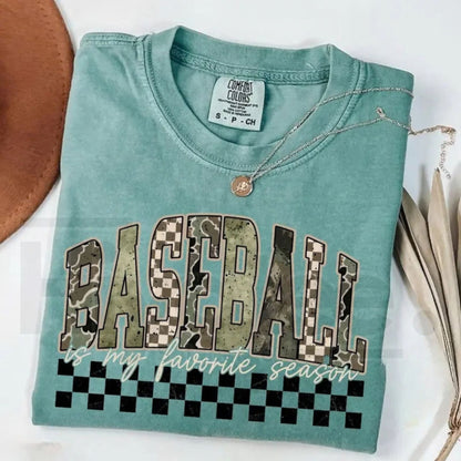 Comfort Colors® Camo Baseball Mama Vintage T-Shirt – Coquette Bow Military Camouflage Sports Tee, Game Day Baseball Mom Shirt