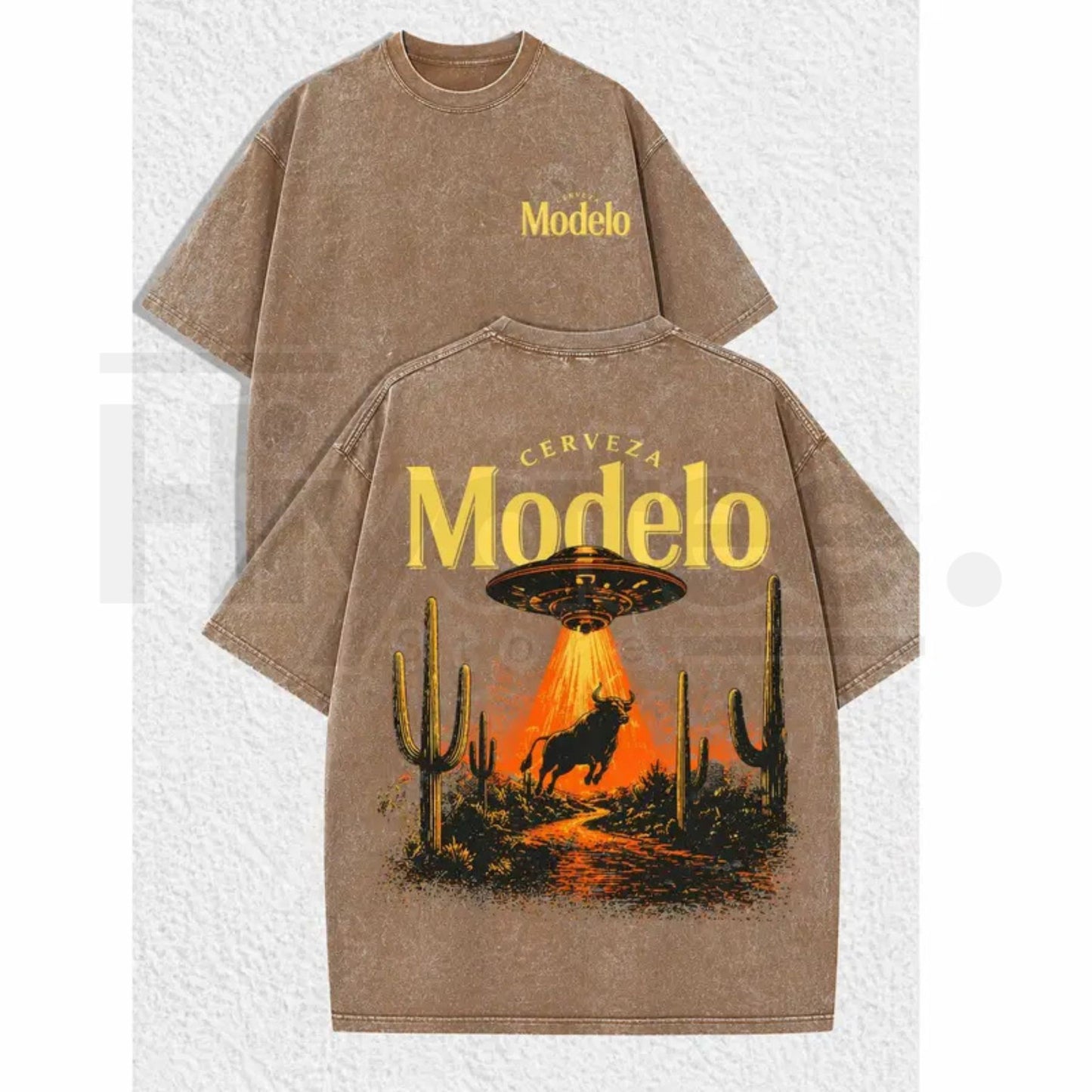 Cerveza Modelo "Desert Abduction" Vintage T-Shirt – Retro UFO & Bull Graphic Tee