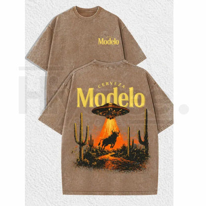 Cerveza Modelo "Desert Abduction" Vintage T-Shirt – Retro UFO & Bull Graphic Tee