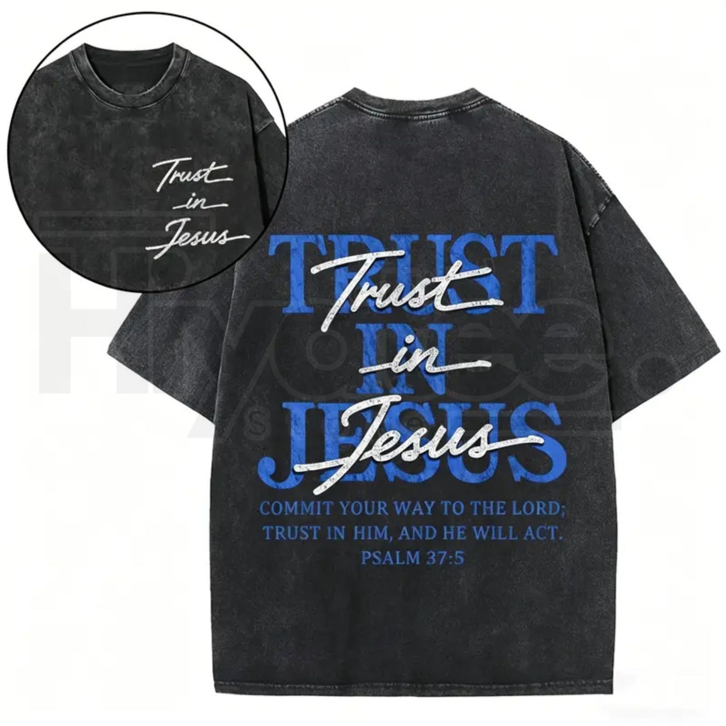 "Trust in Jesus" Psalm 37:5 Vintage Washed T-Shirt – Oversized Faith-Based Streetwear
