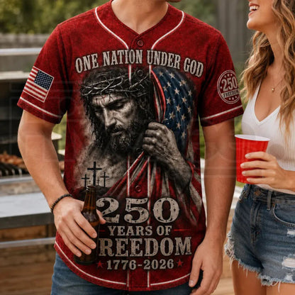Christian Faith USA 250th Anniversary Baseball Jersey – Patriotic Cross Flag Shirt