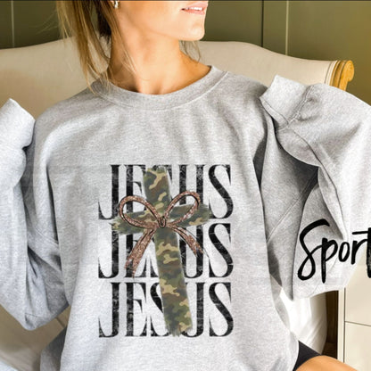 Camo Pattern Jesus Sweatshirt – Christian Camouflage Graphic Crewneck
