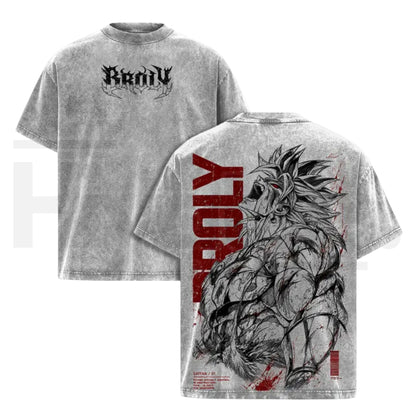 Broly DBZ Washed Tee – Super Saiyan Berserker Anime Graphic Double Printed T-Shirt