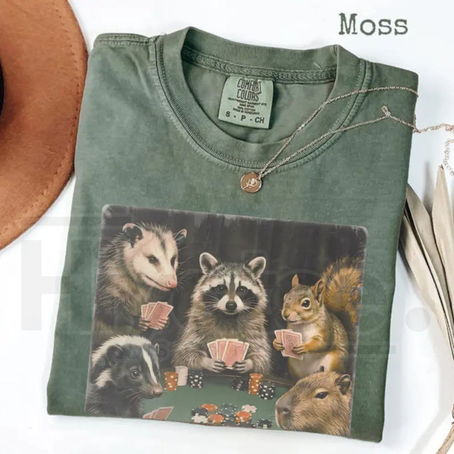 Comfort Colors Animals Playing Poker T-Shirt – Funny Meme Tee, Raccoon Opossum Capybara Graphic Shirt