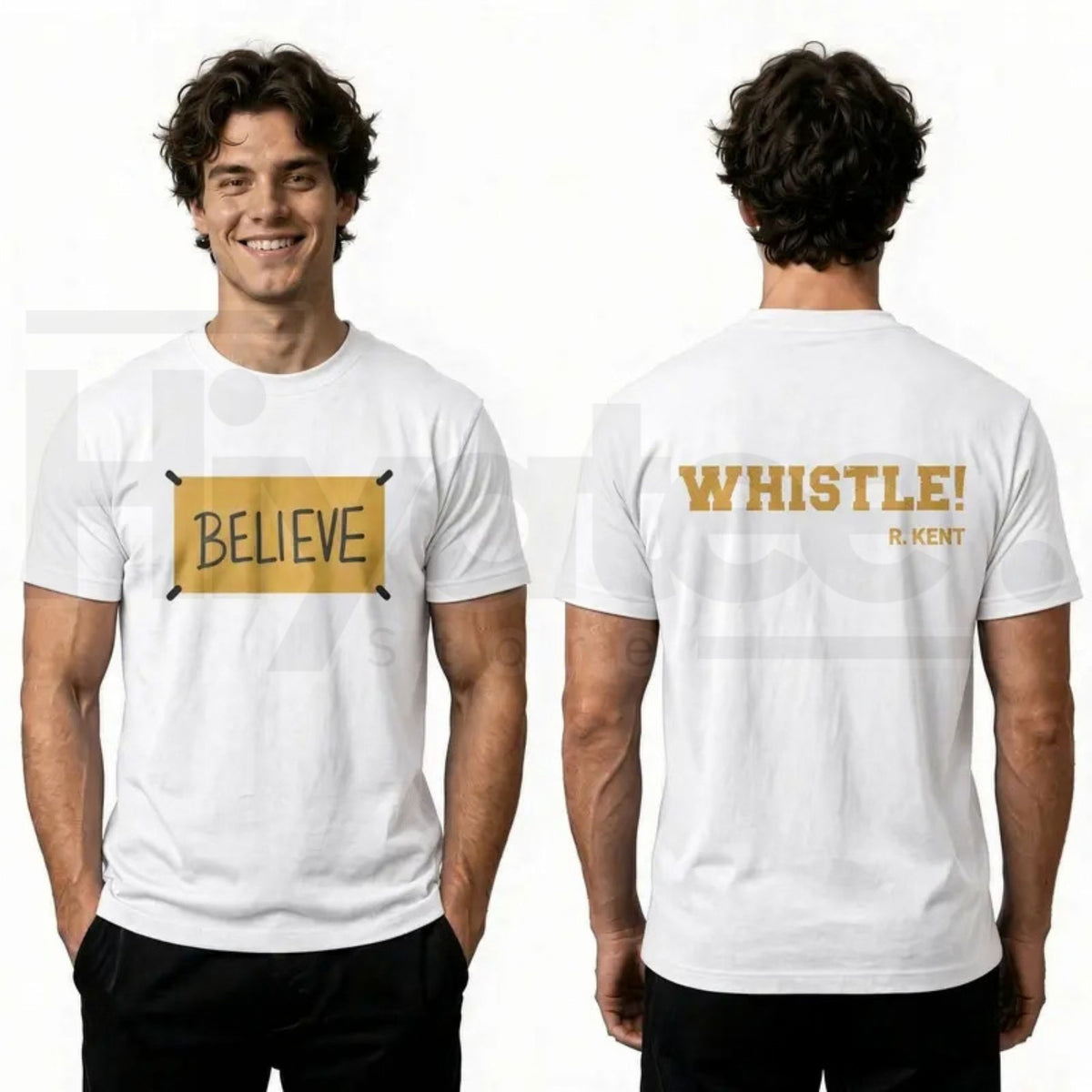 Men's Ted Lasso Believe T-Shirt – Motivational Whistle Backprint Graphic Tee