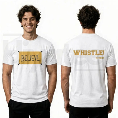 Men's Ted Lasso Believe T-Shirt – Motivational Whistle Backprint Graphic Tee