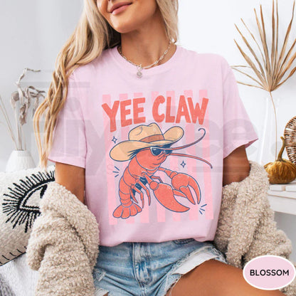 Comfort Colors Lobster Cowboy Shirt – Funny Yee Claw Western Beach Tee, Trendy Cute Coastal Cowgirl Graphic Apparel