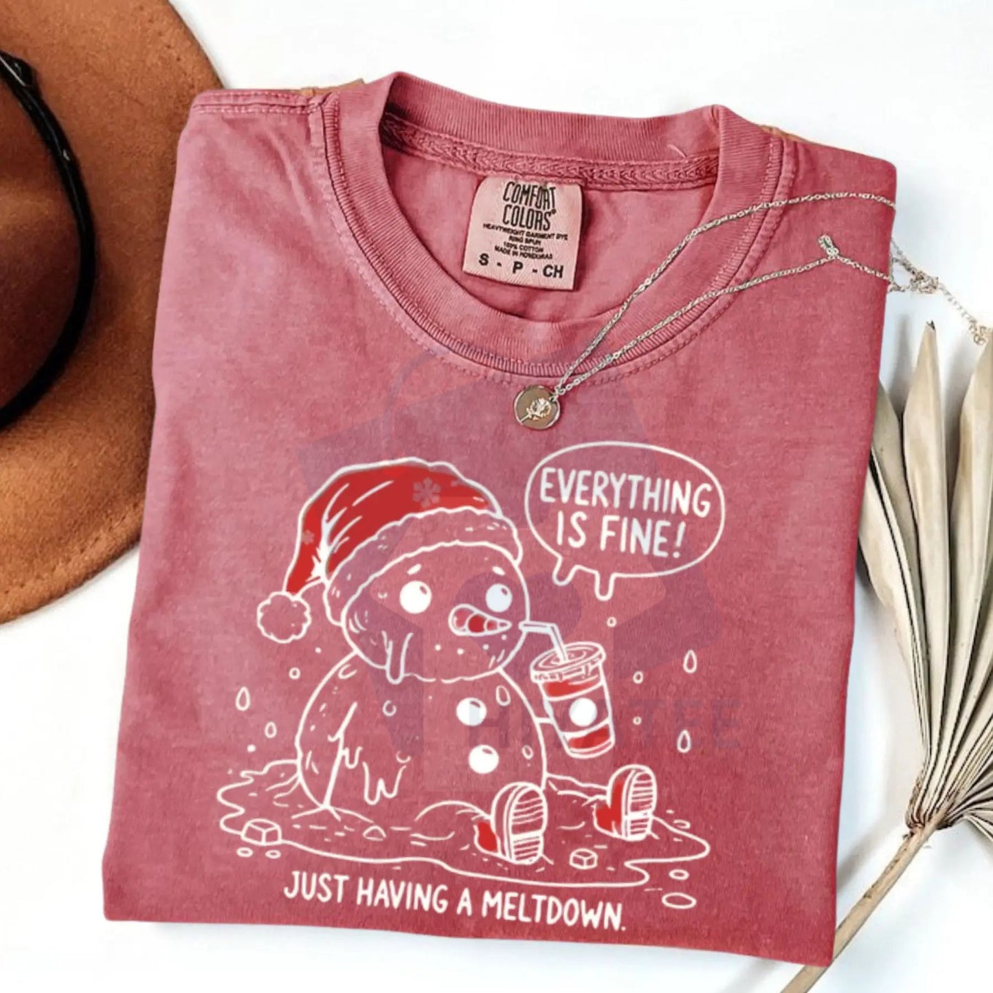 Comfort Colors Having a Meltdown Christmas T-Shirt – Funny Holiday Tee for Moms, Everything Is Fine Graphic Shirt, Cute Crewneck Gift